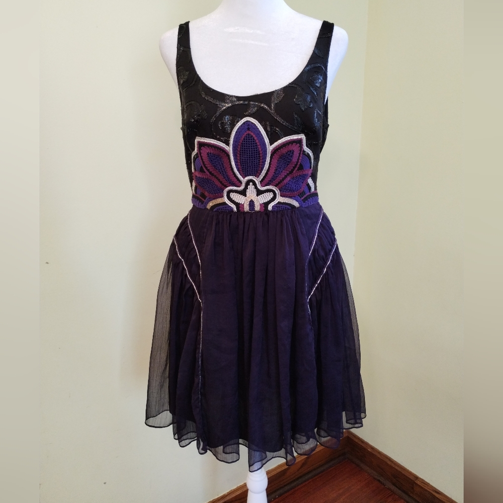 Free People Black and Plum Tulle Skirt Cocktail Dress Size S/P